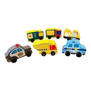 Lot Of 6 Brands Wooden Construction/Rescue/Work Toy Vehicles Preschool